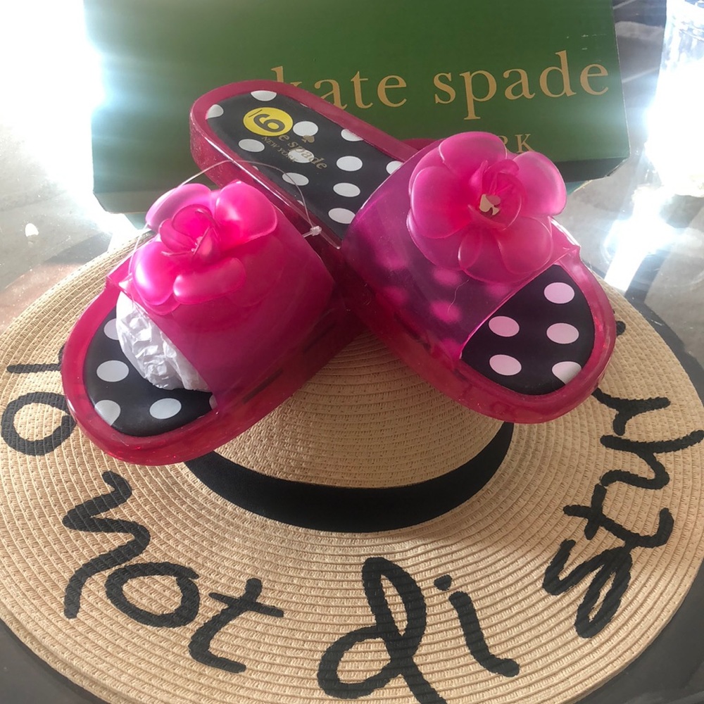 Kate Spade Hot Pink Flower Jelly Slide Sandals,NWT